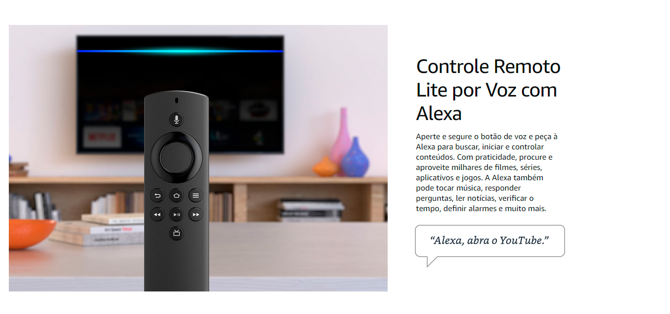 Fire TV Amazon Stick Lite com Controle Remoto Lite por Voz com Alexa - Modelo 2020